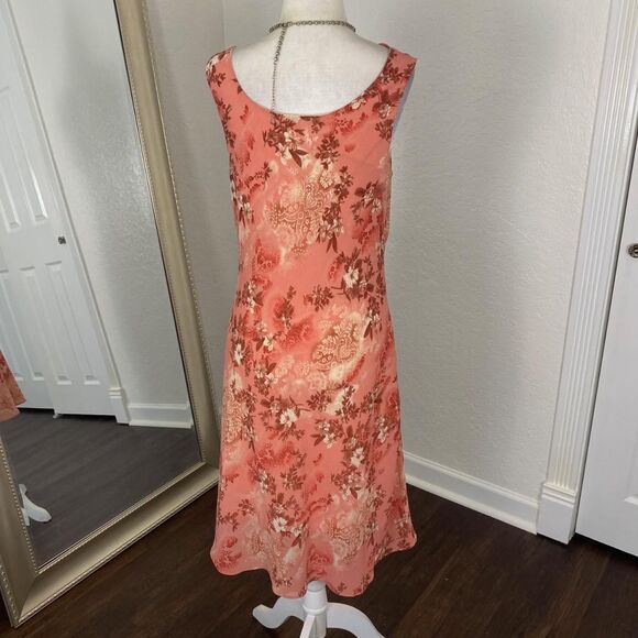 Orange Pink Garden Fairy Cottage Core Cowl Neck Flower Midi Dress USA Made S - Picture 6 of 7